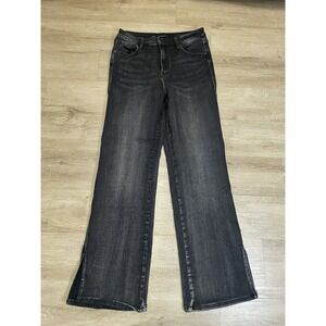 Risen Jeans Womens 13 / 31 Black Open Slit Flare High Rise Stretch Distressed